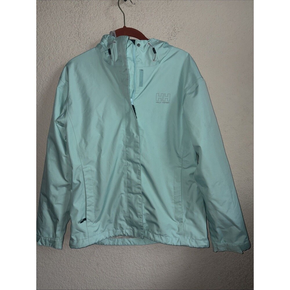 Helly Hansen Rain Jacket Mesh Lined Waterproof Windbreaker M Teal Lightweight